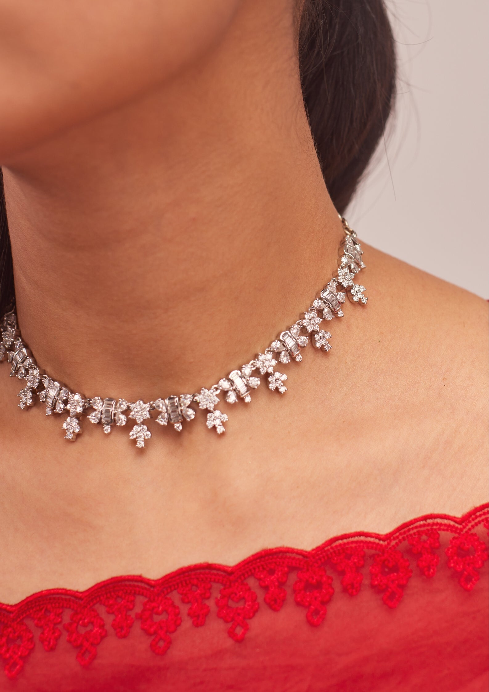 925 Silver Moissanite Diamond Choker Necklace Set - Amrrutam