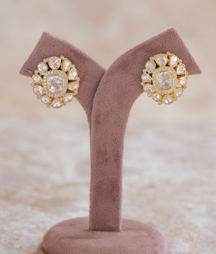 925 Silver Amira Oval Polki Stud Earring - Amrrutam 