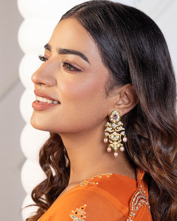 925 Silver Chansa Lotus Polki Earring - Amrrutam 