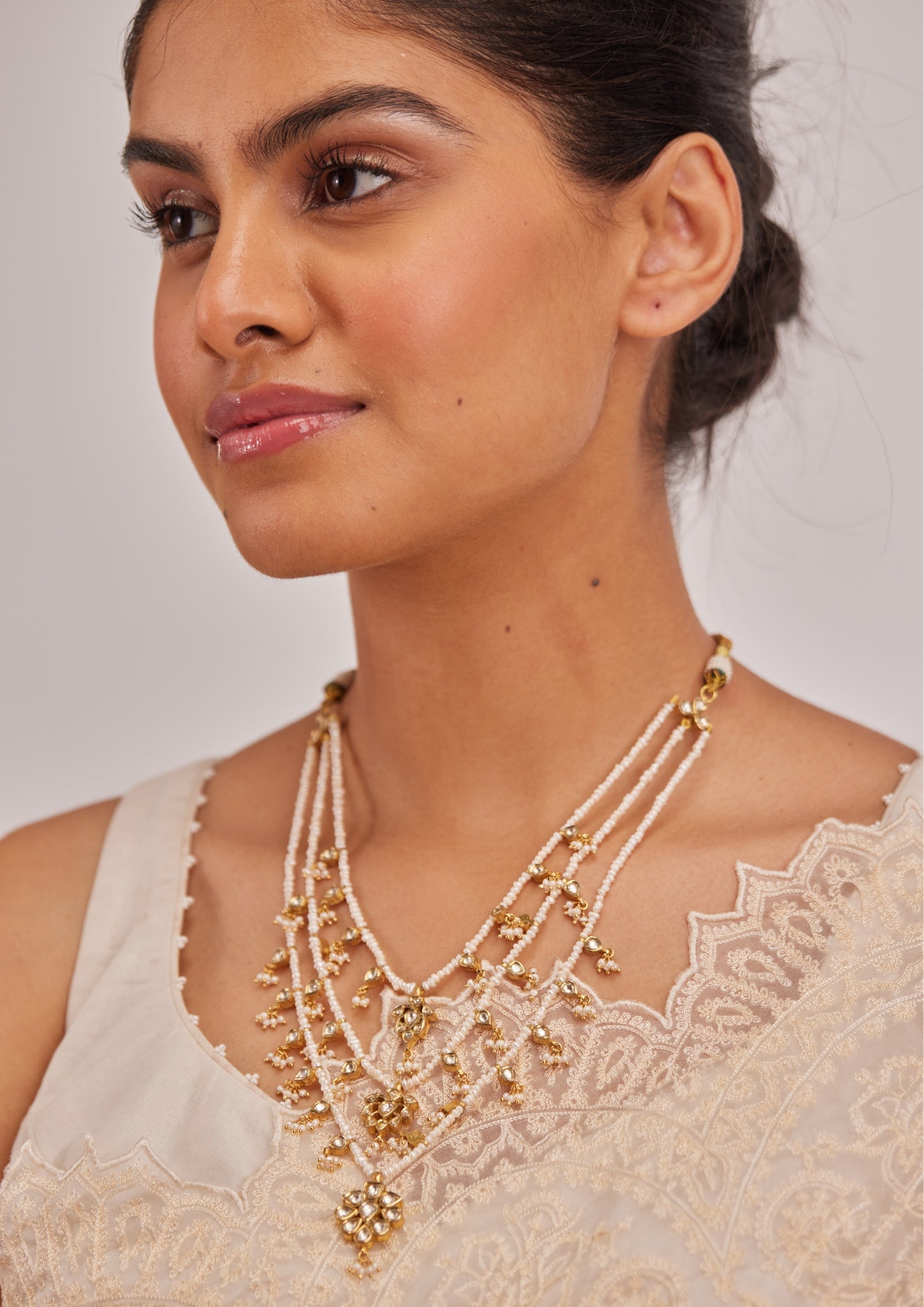 925 Silver Valmekh Pearl Three Layer Necklace - Amrrutam