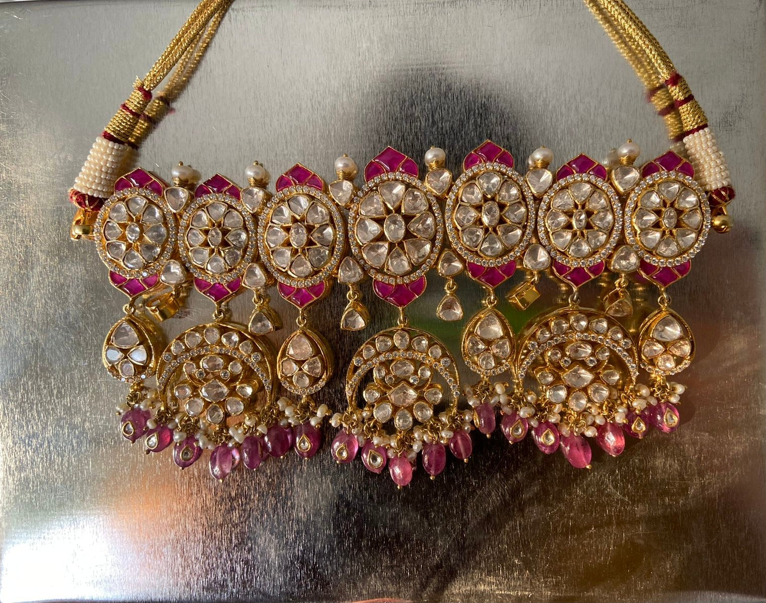 925 Silver Polki Ruby Choker Necklace - Amrrutam