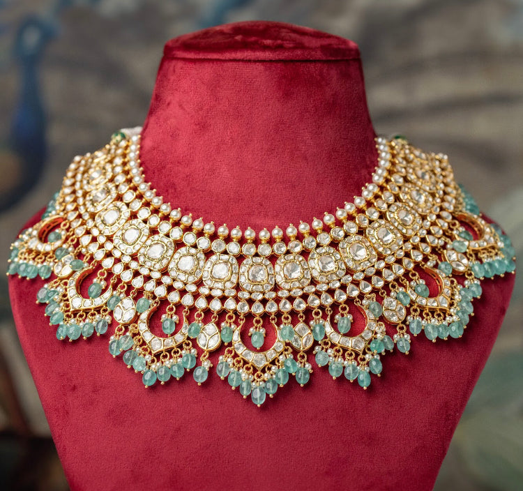 925 Silver Aniq Polki Choker Necklace - Amrrutam 