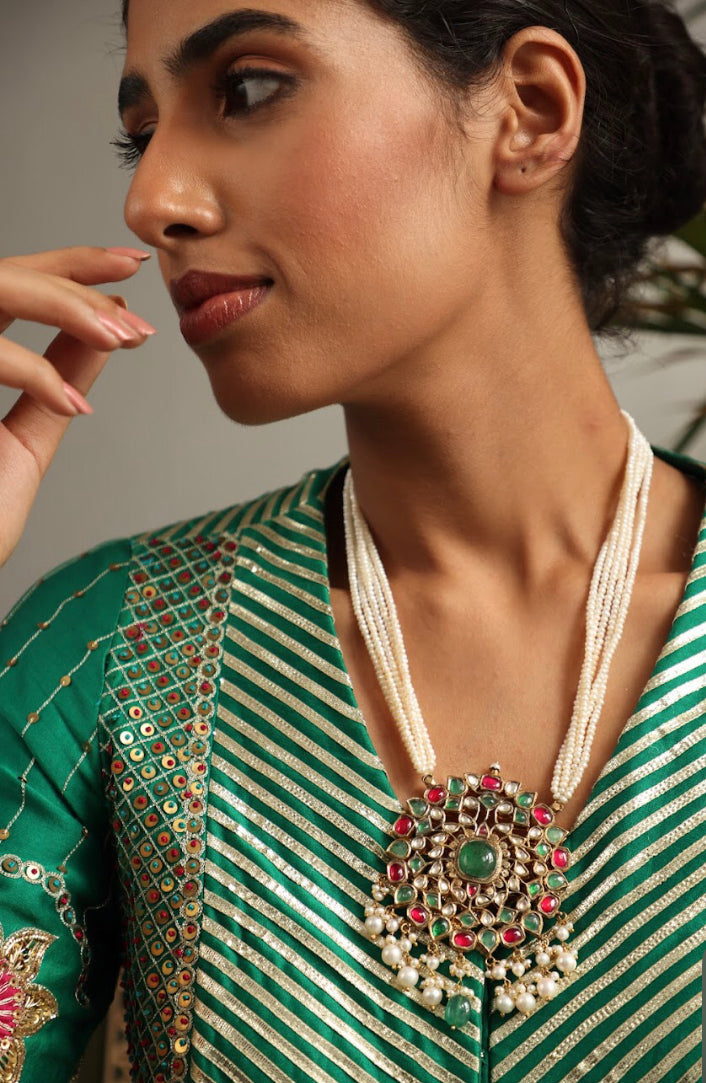925 Silver Bavara Preksha Long Necklace - Amrrutam 