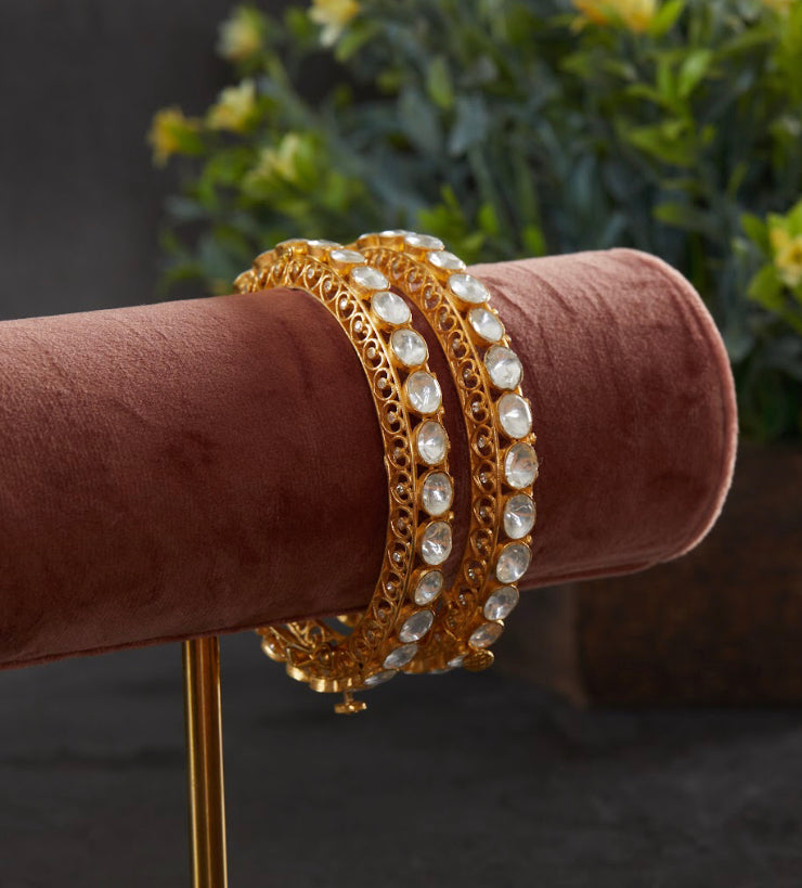 925 Silver Hajhri Polki Bangle Set - Amrrutam 
