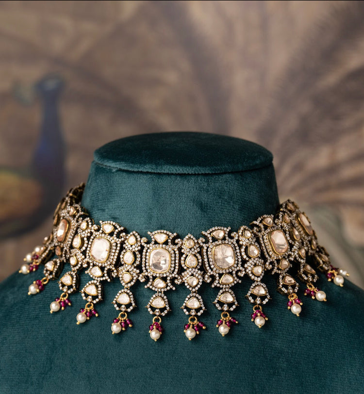 925 Silver Naqksh Polki Choker - Amrrutam 