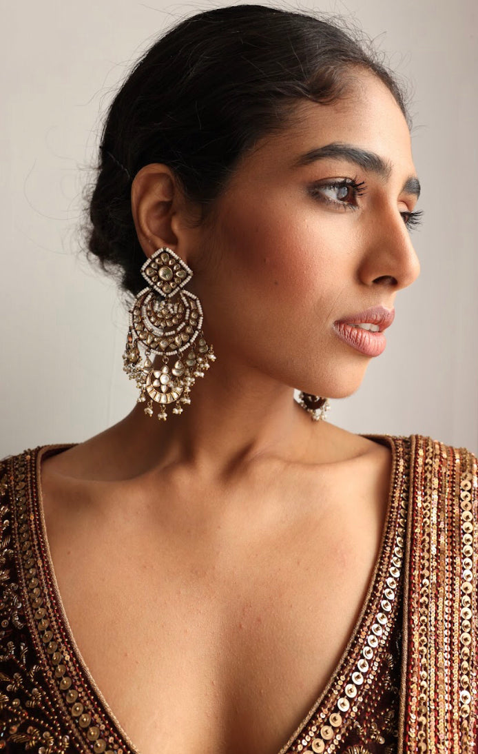 925 Silver Bavara Saundh Chandbali Earring - Amrrutam 