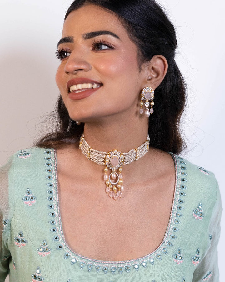 925 Silver Nasrin Polki Choker Set - Amrrutam 