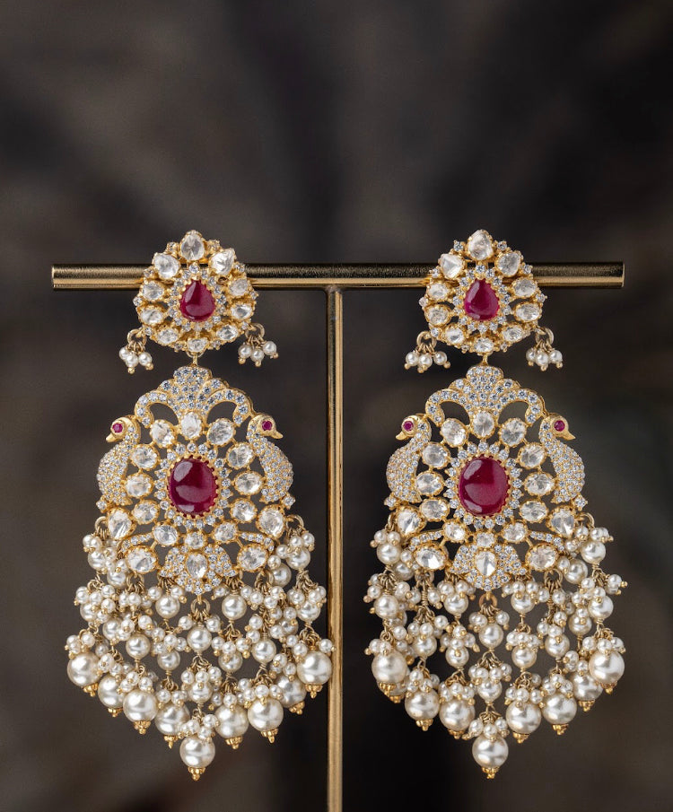 925 Silver Qudrat Polki Chandbali Earring - Amrrutam 