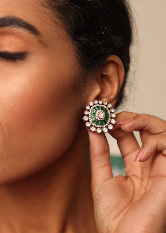 925 Silver Kinnaur Polki Stud Earring - Amrrutam 