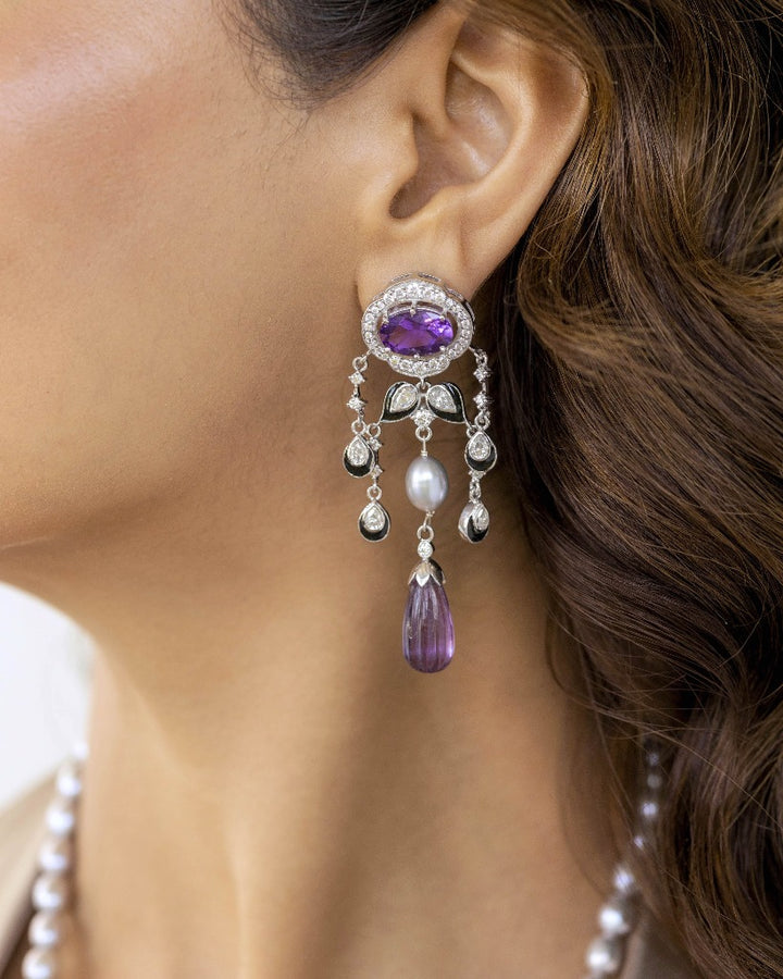 925 Silver Deco Amethyst Earring - Amrrutam 