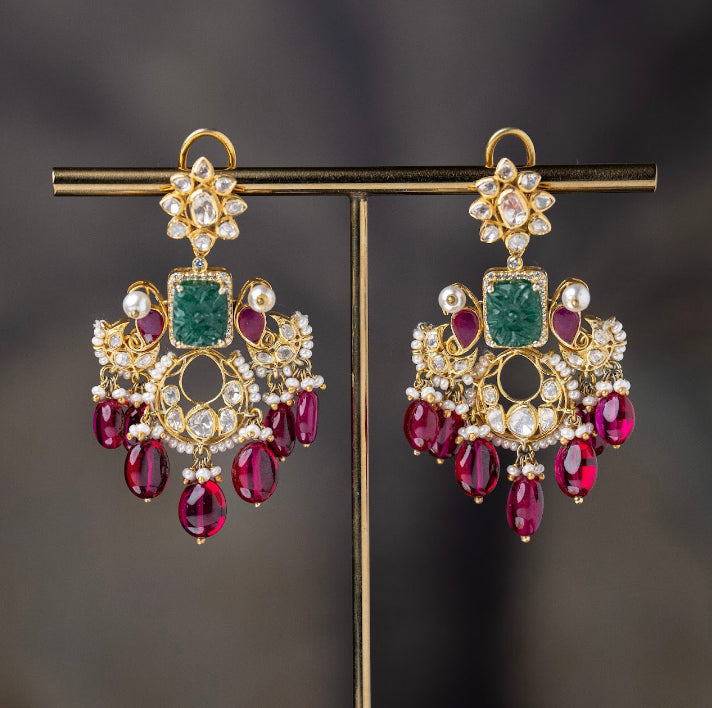 925 Silver Zahab Polki Earring - Amrrutam 