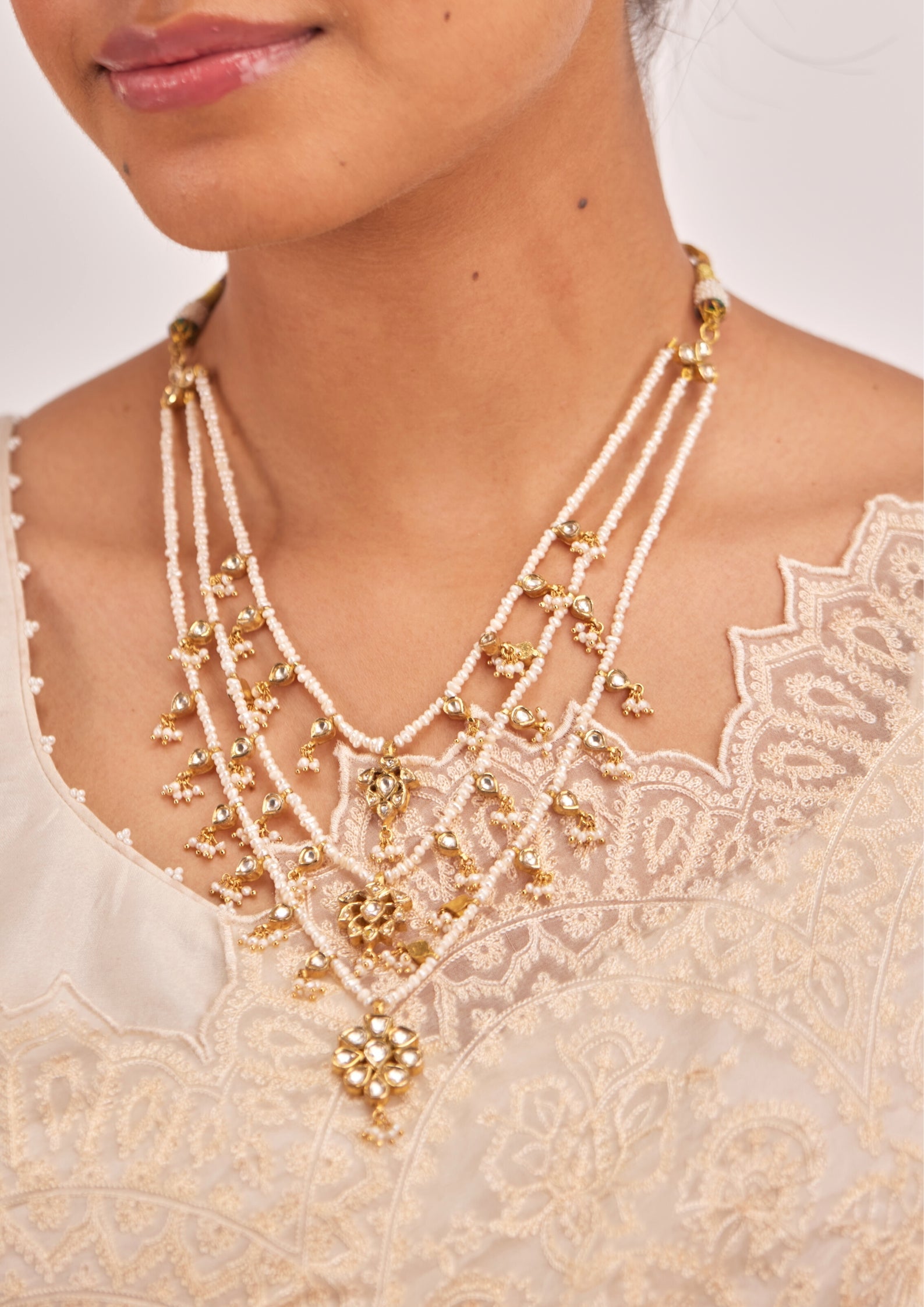 925 Silver Valmekh Pearl Three Layer Necklace - Amrrutam