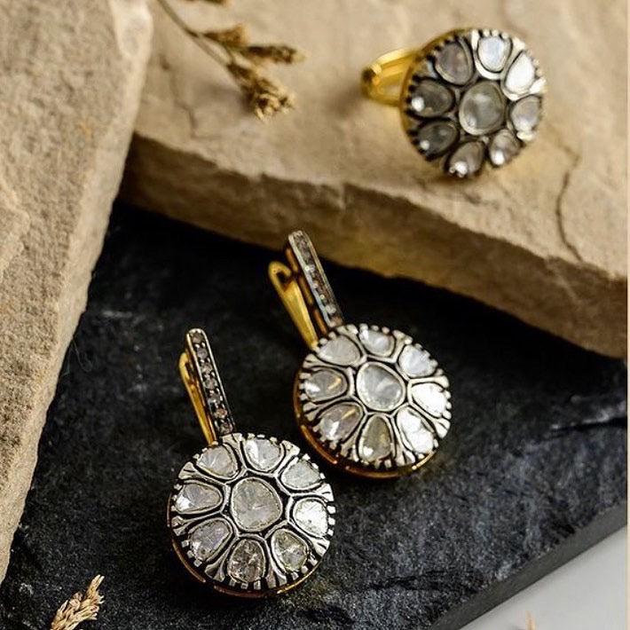 925 Silver Ray Uncut Diamond Earrings - Amrrutam