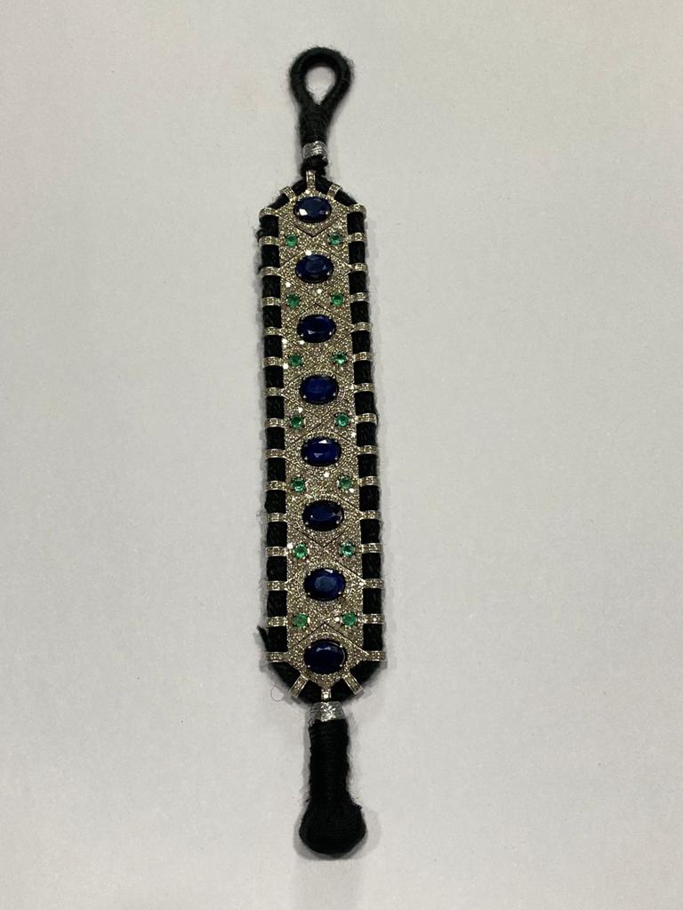 925 Silver Celine Tanzanite Emerald Pave Diamond Thread Bracelet - Amrrutam 