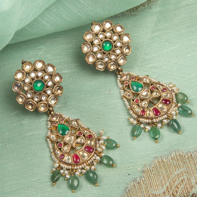 925 Silver Zeenat Polki Drop Earring - Amrrutam 