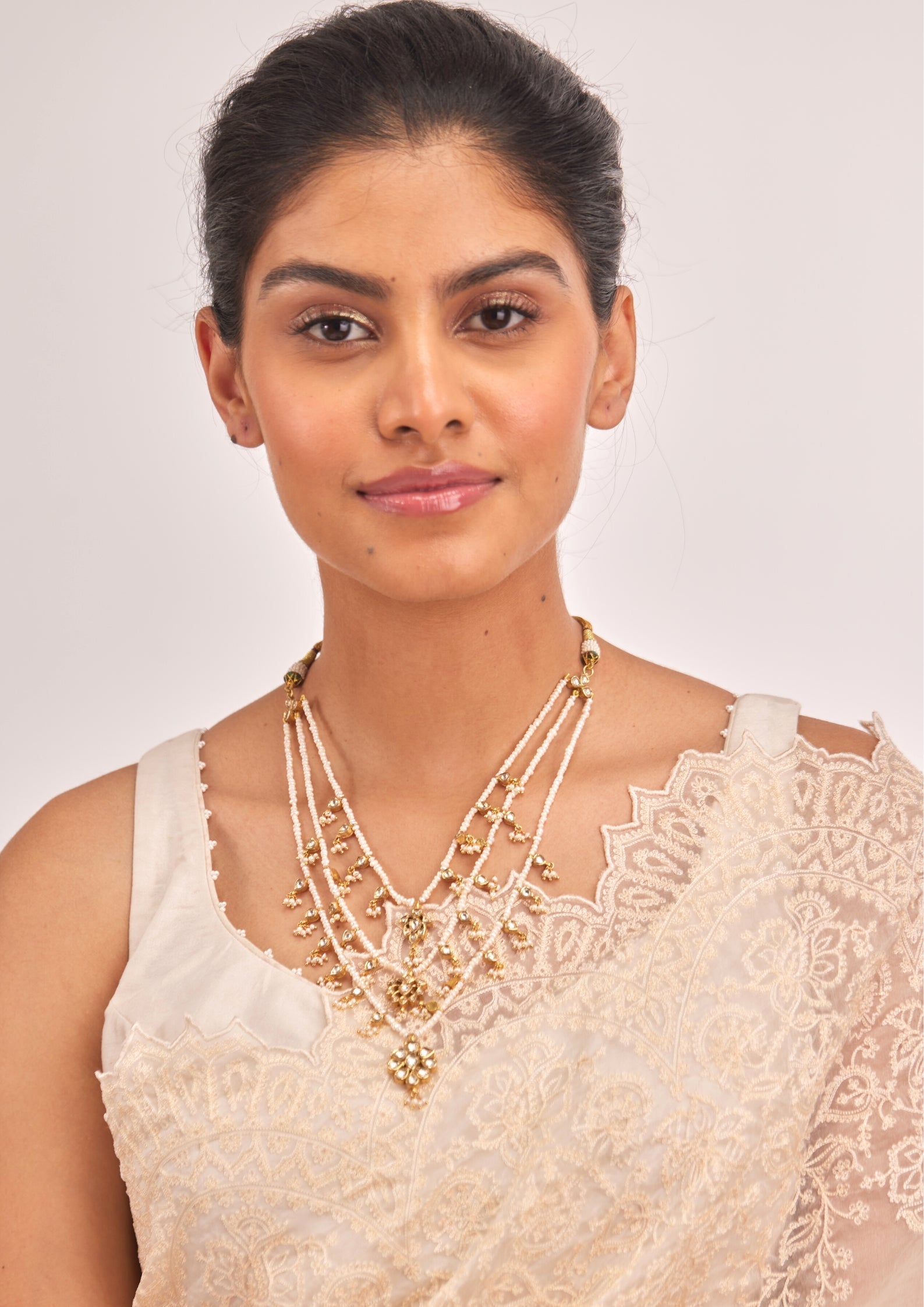 925 Silver Valmekh Pearl Three Layer Necklace - Amrrutam