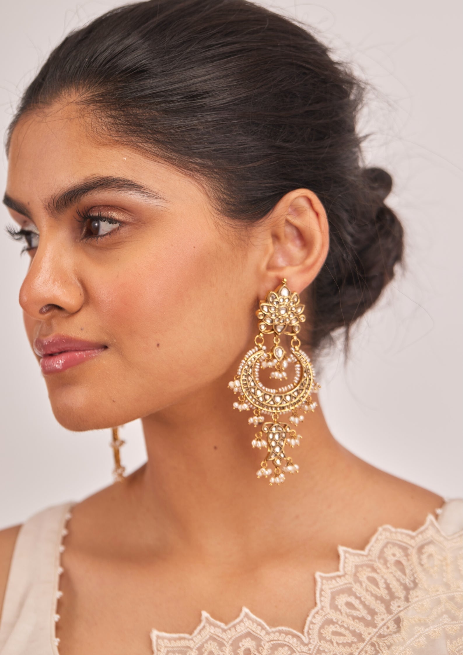 925 Silver Kavisa Antique Chandbali Earring - Amrrutam