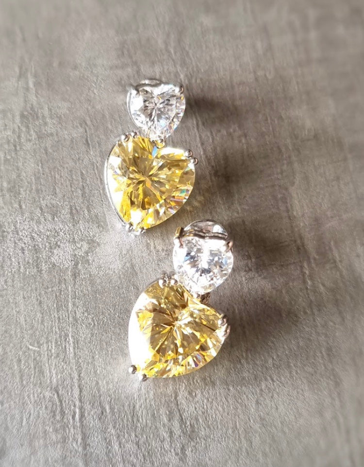 925 Silver Lemon Heart Drop Earrings - Amrrutam 