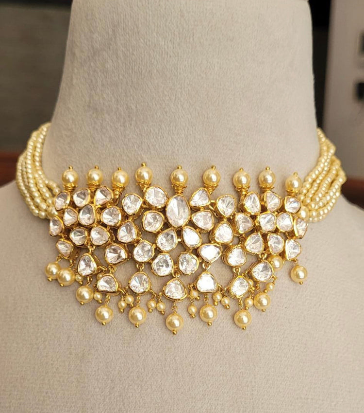 925 Silver Sulekha Polki Choker Necklace - Amrrutam 