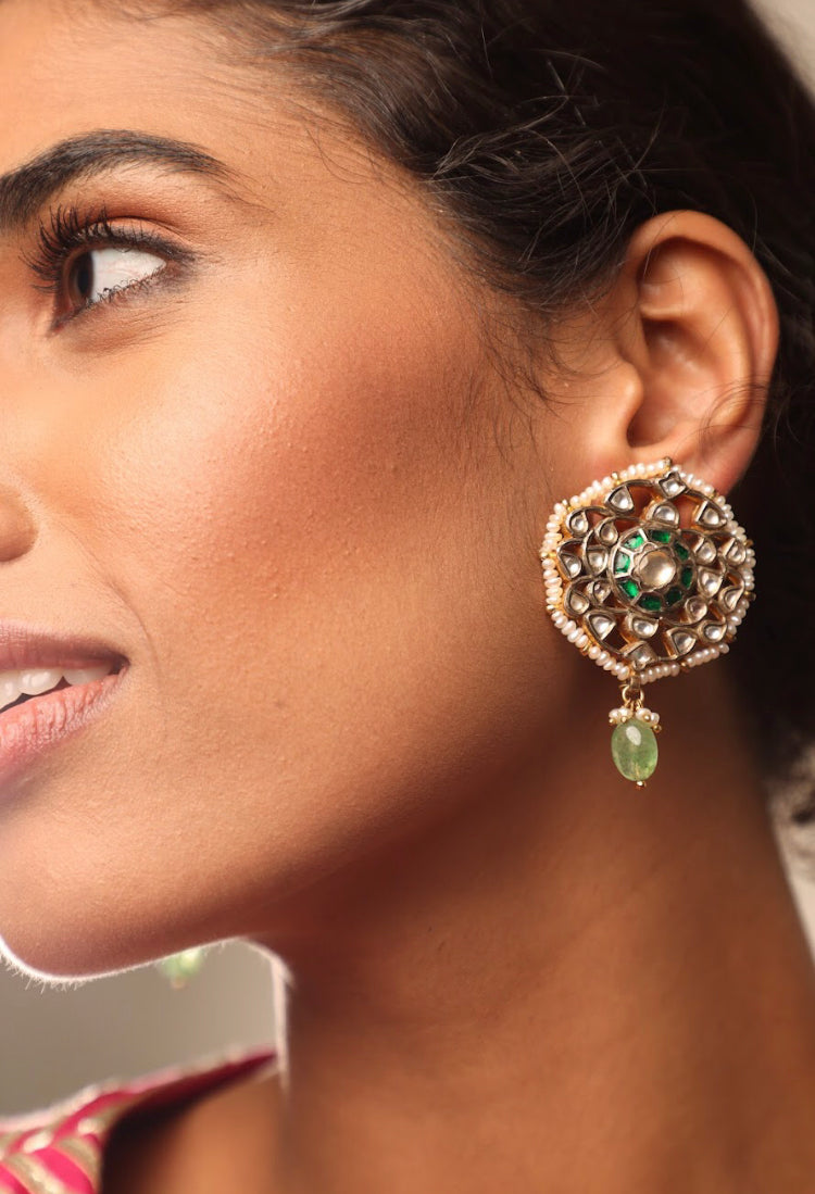 925 Silver Drivya Polki Drop Earring - Amrrutam 