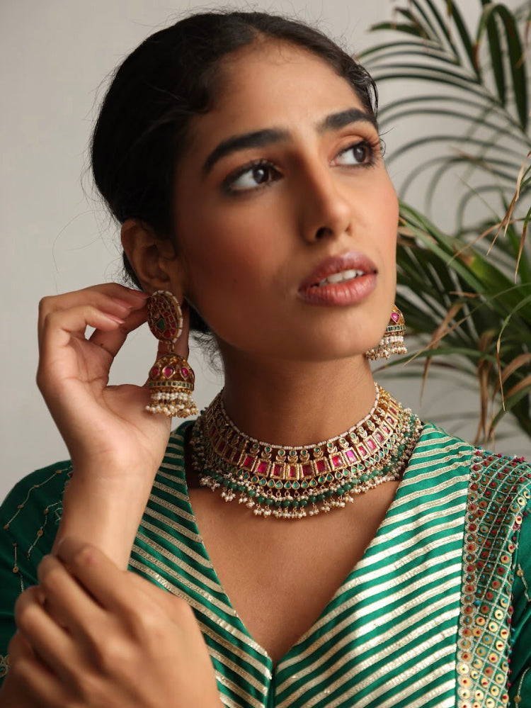 925 Silver Roopali Choker Necklace Set - Amrrutam 