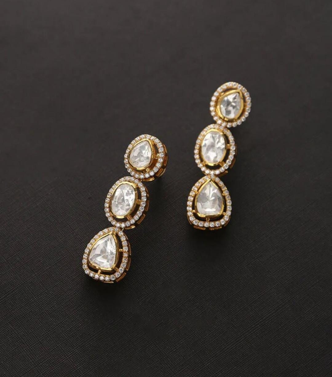 925 Silver Rina Tri Polki Drop Earrings - Amrrutam Jewellery