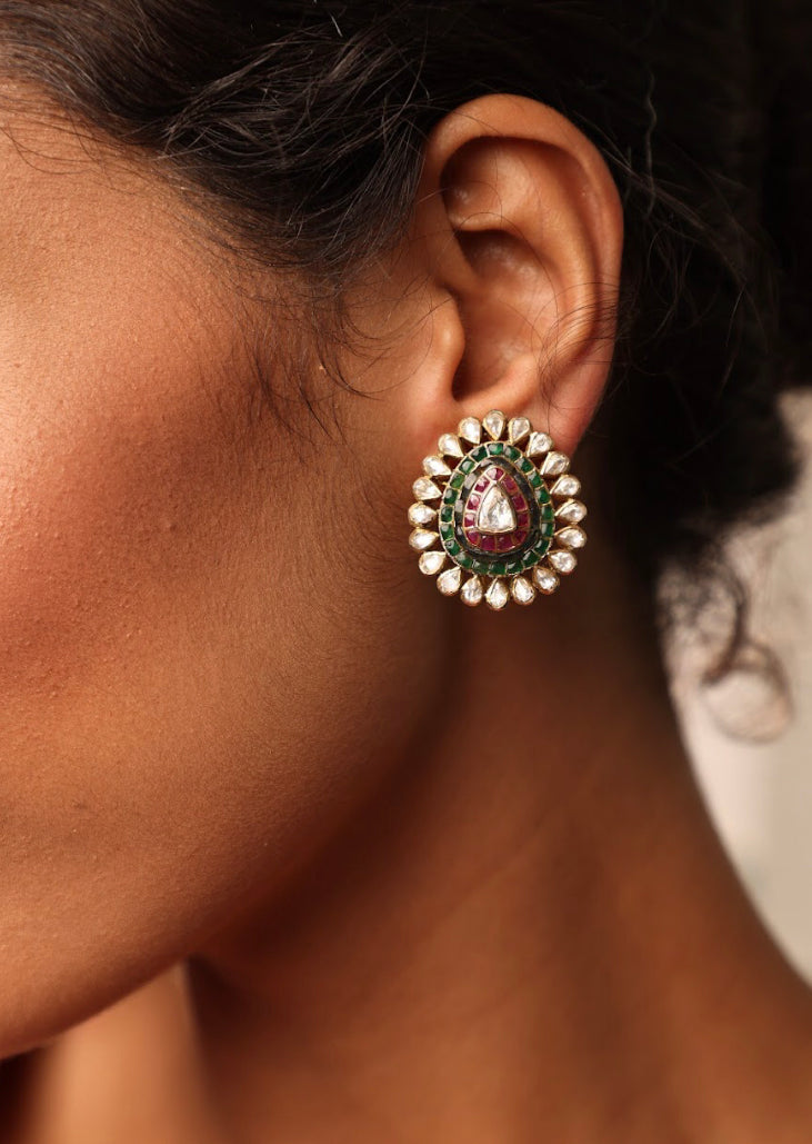 925 Silver Krsna Polki Stud Earring - Amrrutam 