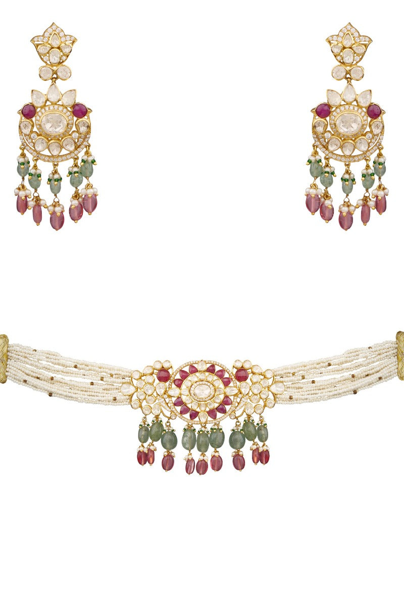 Floral 925 Silver Pastel Choker Necklace - Amrrutam