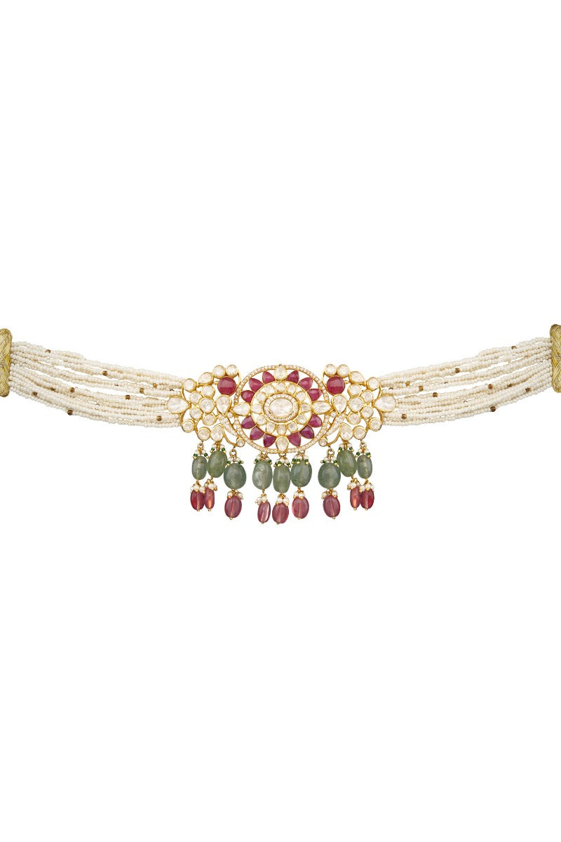 Floral 925 Silver Pastel Choker Necklace - Amrrutam