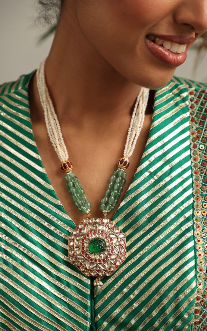 925 Silver Bavara Zaikya Long Necklace - Amrrutam 