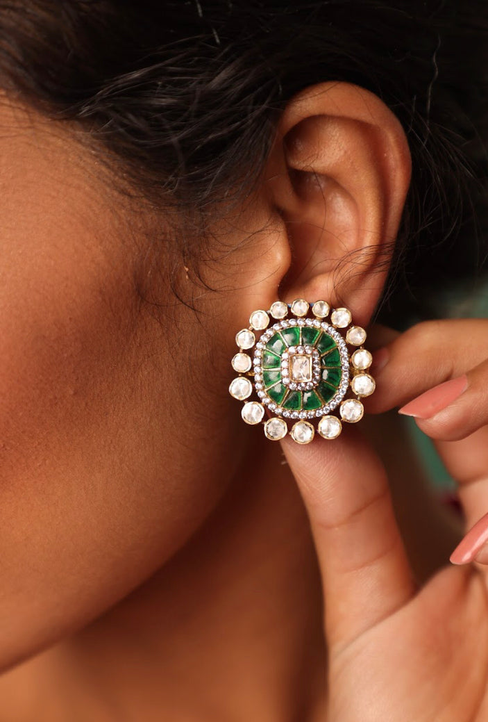 925 Silver Kinnaur Polki Stud Earring - Amrrutam 