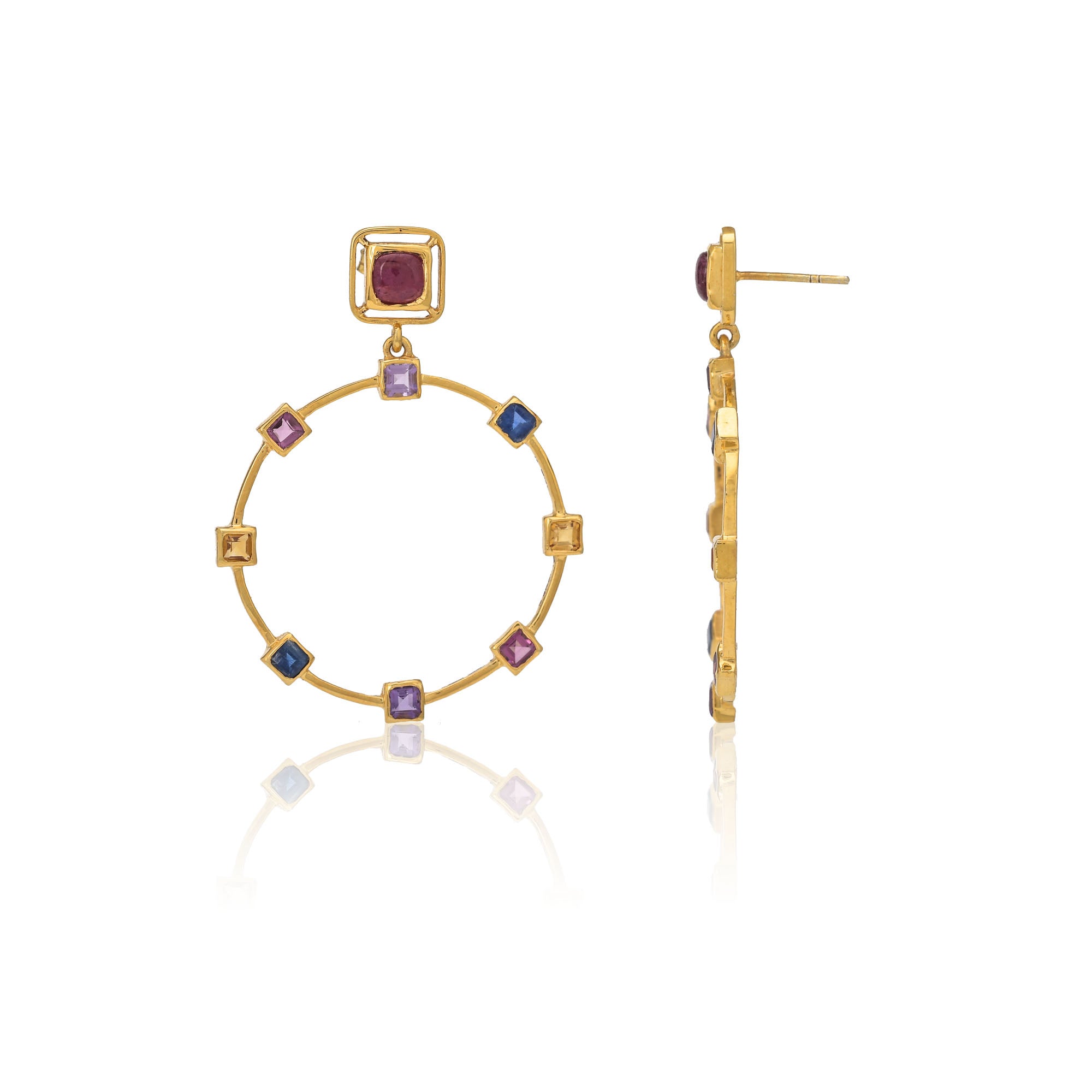 ZOIE MULTI GEMSTONE HOOP EARRING - Amrrutam