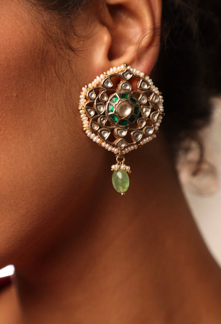 925 Silver Drivya Polki Drop Earring - Amrrutam 