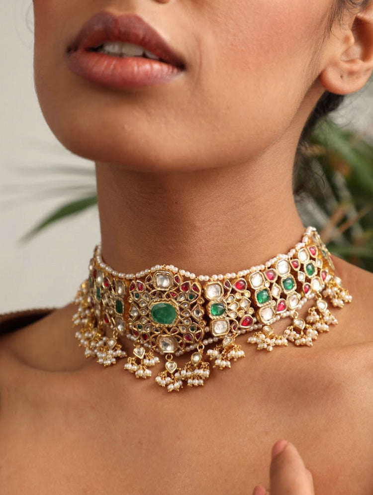 925 Silver Bavara Manjeri Choker Necklace - Amrrutam 