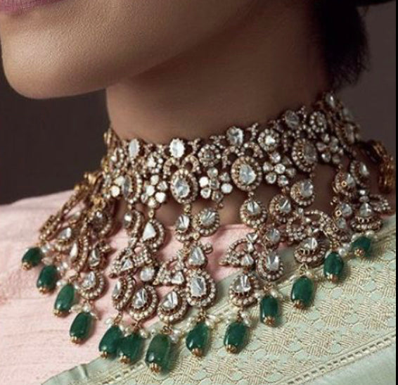 925 Silver Beghum Victorian Bridal Choker Necklace Set - Amrrutam 