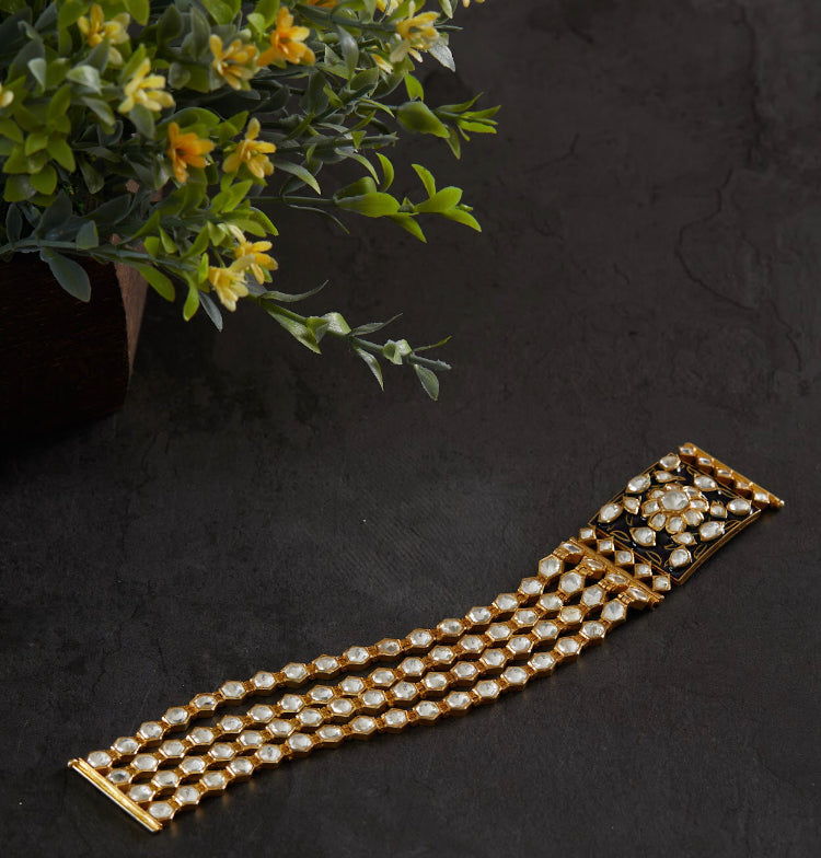 925 Silver Neelpushpa Polki Bracelet - Amrrutam 