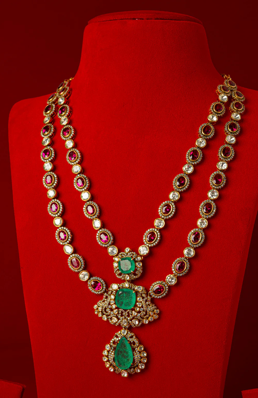 925 Silver Ziva Ruby Polki Bridal Necklace
