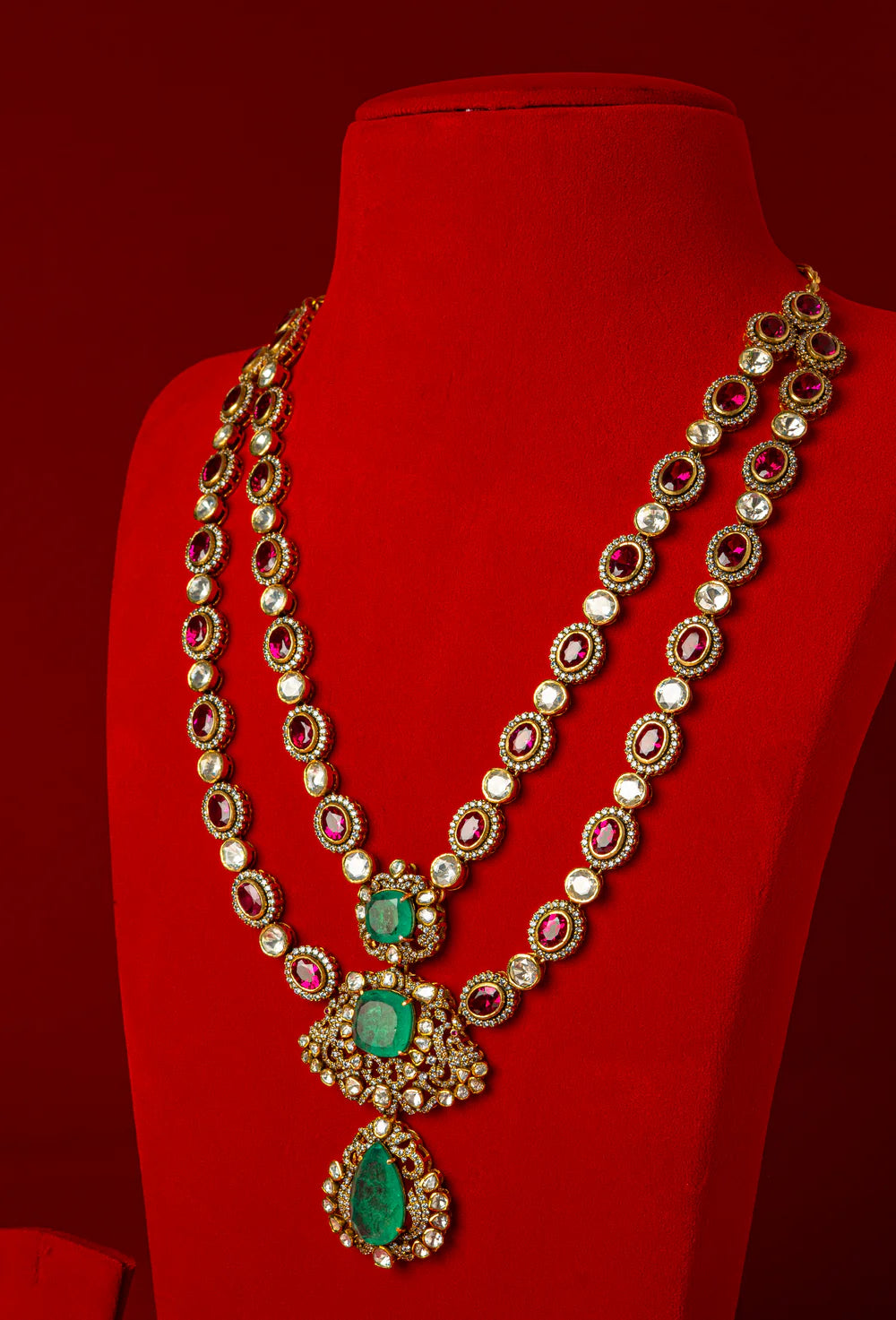 925 Silver Ziva Ruby Polki Bridal Necklace