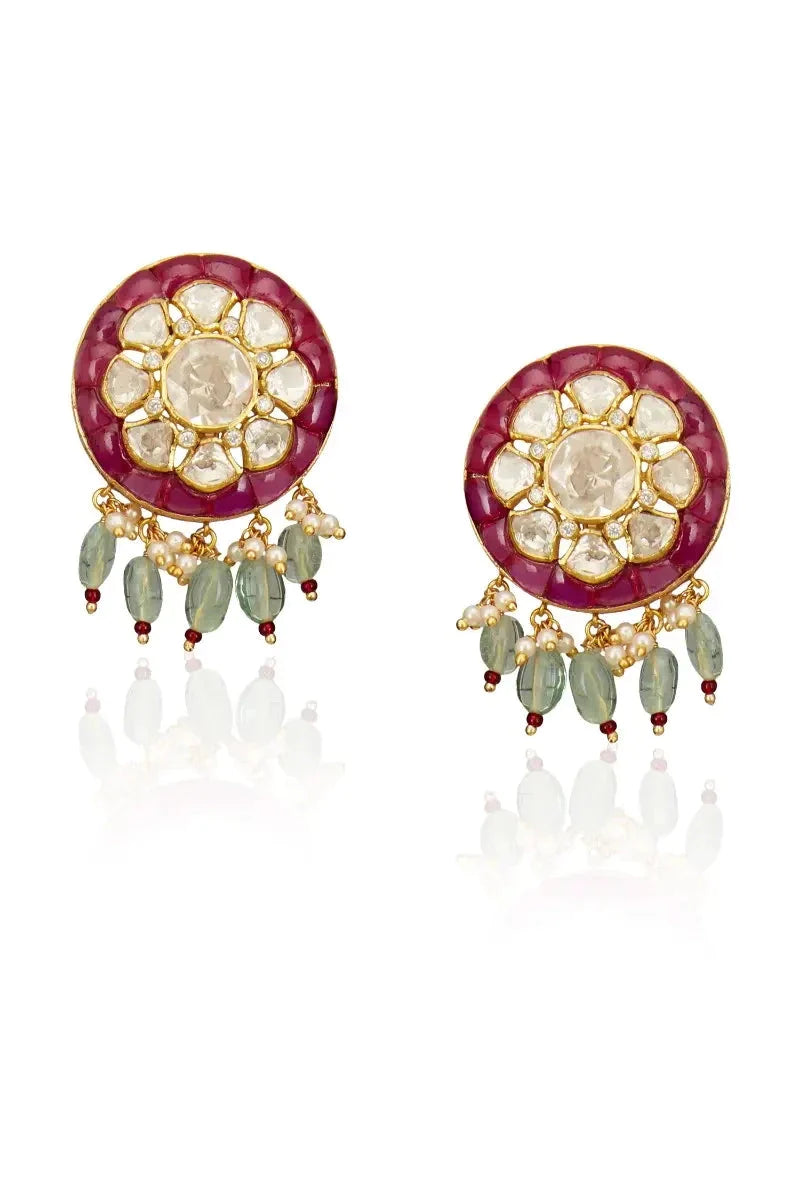 Sterling Silver Ruby And Flourite Earrings - Amrrutam