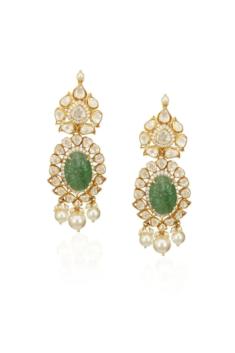 Sterling Silver Green Stone Jhumka - Amrrutam