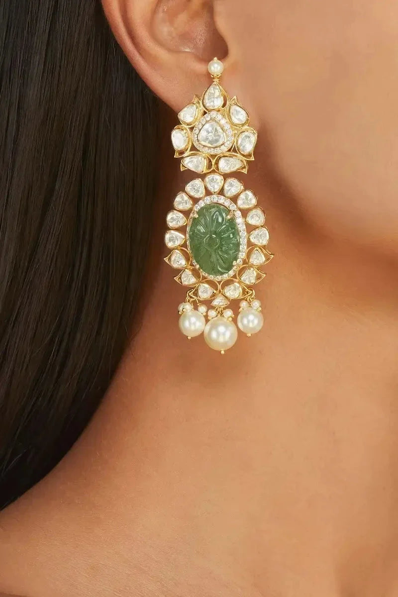 Sterling Silver Green Stone Jhumka - Amrrutam