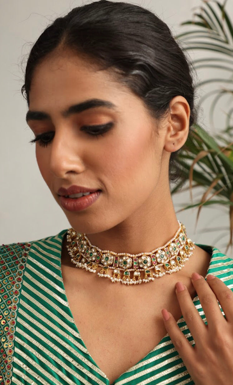 925 Silver Floral Nivaya Choker Necklace - Amrrutam 