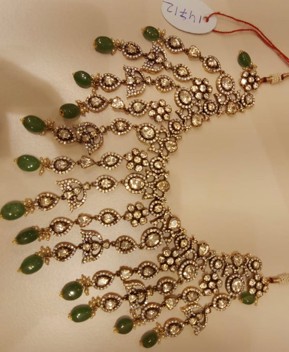 925 Silver Beghum Victorian Bridal Choker Necklace Set - Amrrutam 