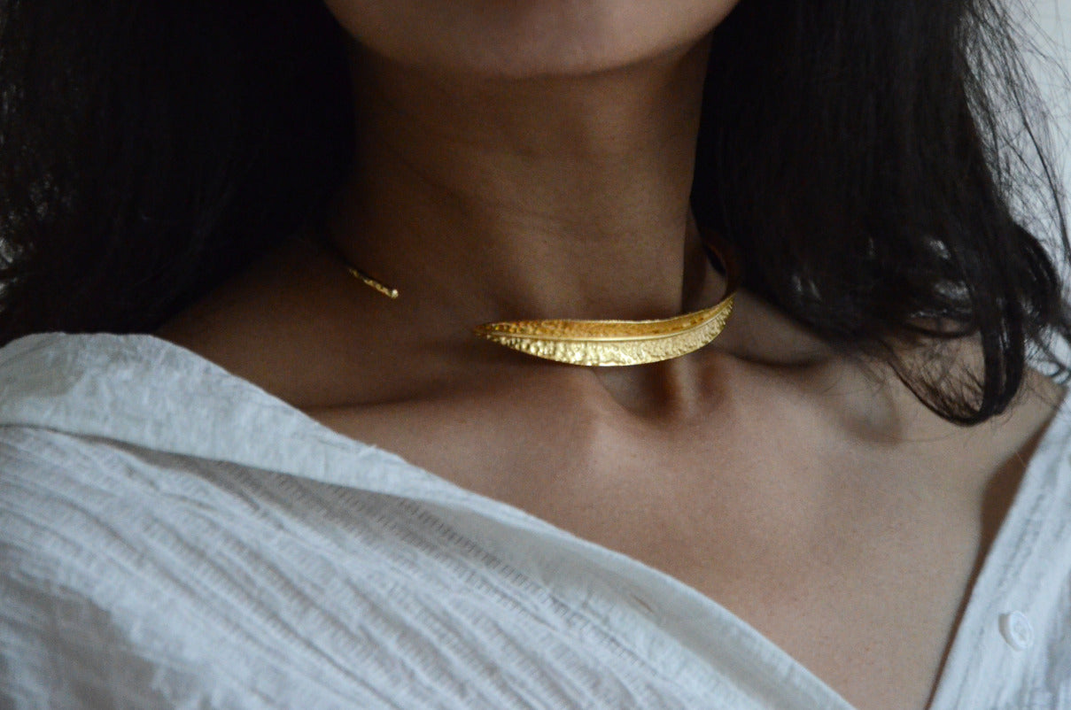 Golden Leaf Choker Necklace (Thin ) - Amrrutam