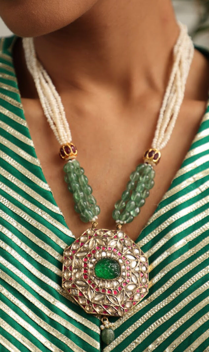 925 Silver Bavara Zaikya Long Necklace - Amrrutam 