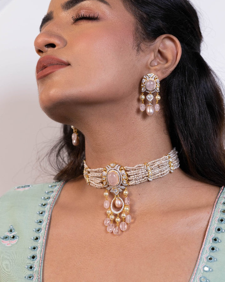 925 Silver Nasrin Polki Choker Set - Amrrutam 