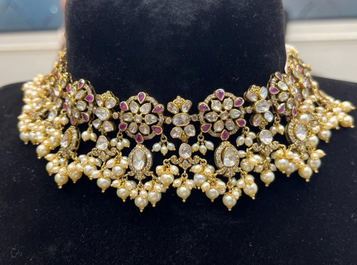 925 Silver Atrika Victorian Polki Necklace