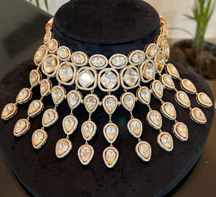 925 Silver Kresya Polki Choker Necklace - Amrrutam