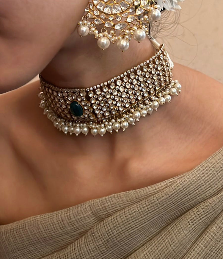 925 Silver Raziya Polki Choker Necklace - Amrrutam