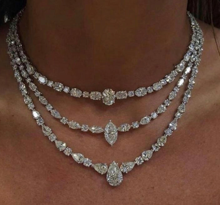 925 Silver Minogue Swarovski Triple Layer Necklace - Amrrutam Jewellery